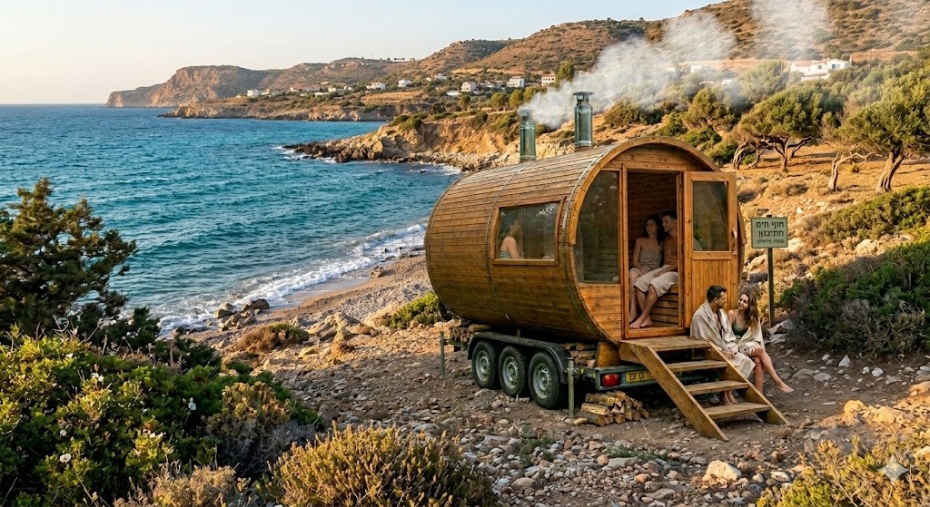 סאונה ניידת על חוף הים - חוויה יוקרתית